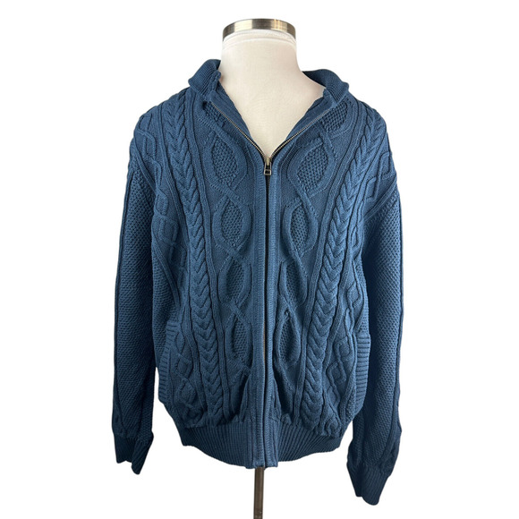 LL Bean Men's Bean's Heritage Soft Cotton Fisherman Sweater Full-Zip Navy XL - Picture 3 of 12